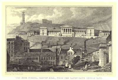 Die High School, Calton Hill, vom Friedhof der Canon-Gate-Kirche (Gravur) von Thomas Hosmer (after) Shepherd