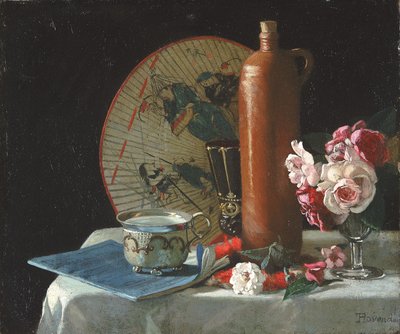 Stillleben mit Fächer und Rosen von Thomas Hovenden