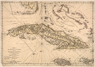 Karte der Insel Kuba mit den Bahamas, dem Golf von Florida und der Windward-Passage von Thomas Jefferys