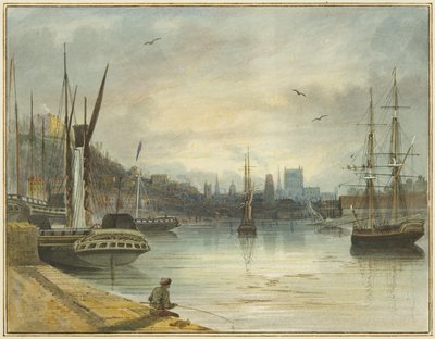 Blick auf den Floating Harbour in Richtung der Kathedrale, vom Eingang zum Old Floating Dock von Thomas Leeson the Elder Rowbotham