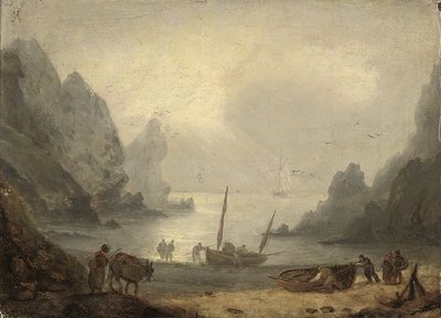 Ein Devonshire-Einlass mit Fischern, die ihren Fang an Land bringen, ca. 1804 von Thomas Luny