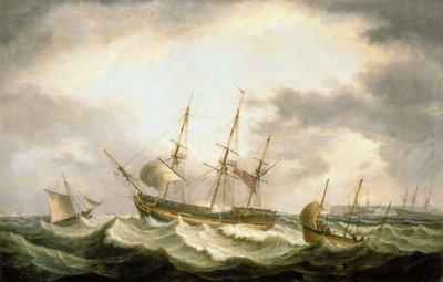 Ein Dreimaster treibt in den Downs mit Hilfe in Sicht von Thomas Luny