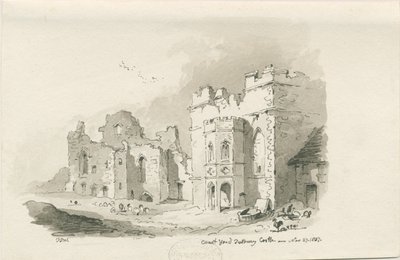 Tutbury Castle - Hof: Feder- und Tuschzeichnung, 27. Nov 1837 von Thomas Peploe Wood