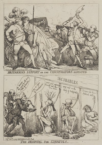 Britanniens Unterstützung oder die Verschwörer besiegt - Das Krankenhaus für Geisteskranke von Thomas Rowlandson