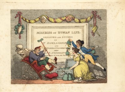 Kalligraphische Titelseite mit Vignette des Skeletts des Todes von Thomas Rowlandson