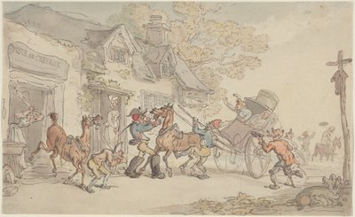 Pferdewechsel an einer Poststation in Frankreich von Thomas Rowlandson