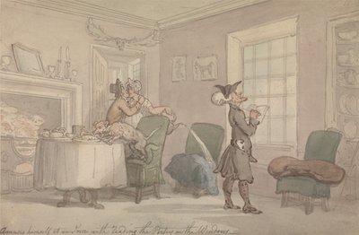 Dr. Syntax kopiert den Witz des Fensters von Thomas Rowlandson