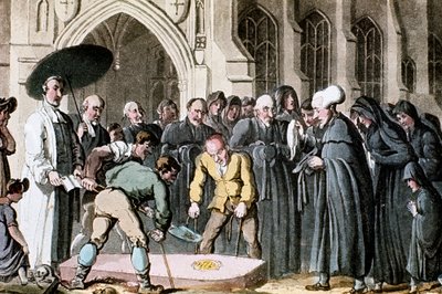 Dr. Syntax beobachtet, wie der Sarg seiner Frau ins Grab gesenkt wird von Thomas Rowlandson