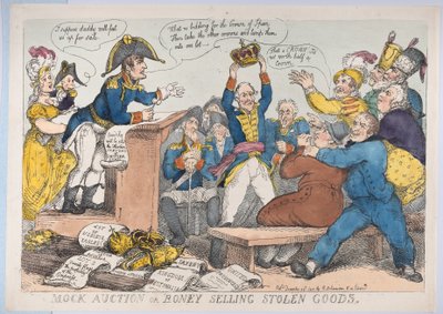 Scheinauktion oder Boney verkauft gestohlene Waren, 25. Dezember 1813 von Thomas Rowlandson
