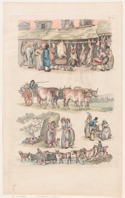 Tafel 15, Umrisse von Figuren, Landschaften und Vieh...für Lernende von Thomas Rowlandson