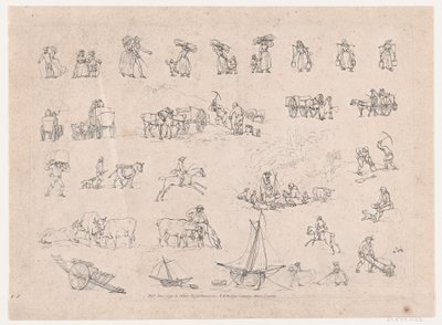 Tafel 2, Umrisse von Figuren, Landschaften und Vieh... für Lernende, 1. Juni 1790 von Thomas Rowlandson