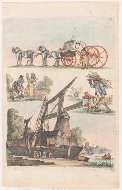 Tafel 9, Umrisse von Figuren, Landschaften und Vieh... für Lernende, 20. Januar 1791 von Thomas Rowlandson