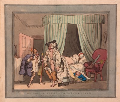 Der Arzt wird gerufen oder der falsche Alarm, veröffentlicht 1786 (handkolorierter Stich) von Thomas Rowlandson