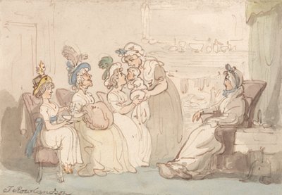 Die Besucher, die das Baby gezeigt bekommen von Thomas Rowlandson