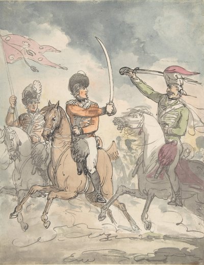 Unbenutzte Studie für eine Platte zur ungarischen und Highland-Broadsword-Übung, 12. Februar 1799, ca. 1799 von Thomas Rowlandson.