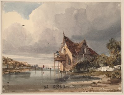 Ein Fluss und ein Landhaus mit weißem Lattenzaun von Thomas Shotter Boys