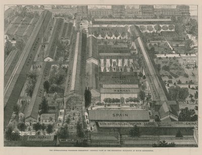 Die Internationale Fischereiausstellung; Eine Gesamtansicht der Ausstellungsgebäude (Gravur) von Thomas Sulman