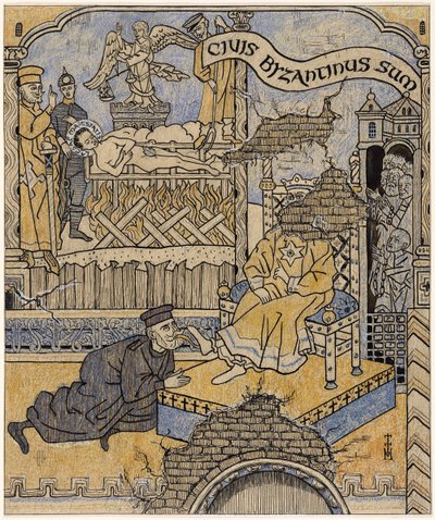Das wiederaufgefundene Wandgemälde im Justizpalast zu Byzanz; Simplicissimus V/34 von Thomas Theodor Heine