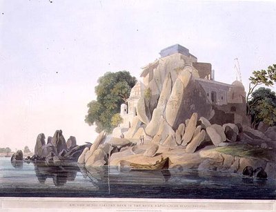 Südwestansicht des Fakirfelsens im Fluss Ganges, nahe Sultaungunge, Tafel IX aus Teil 3 von 