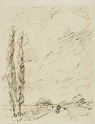 Landstreicher auf einer Straße mit zwei Pappeln von Théophile Alexandre Pierre Steinlen