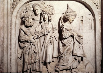 Grab von Heinrich II. 973-1024 und seiner Frau Kunigunde, Detail von Kunigundes Feuerprobe bei Verdacht auf Ehebruch, 1499-1513 von Tilman Riemenschneider