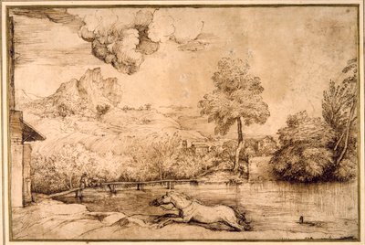 Landschaft: Ein reiterloses Pferd wird von einer Schlange verfolgt von Titian (c.1488 1576)