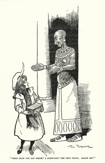 "Was hast du da? Eine Schnupftabakdose! Genau das Richtige, Erlauben Sie mir!" (Lithografie) von Tom Browne