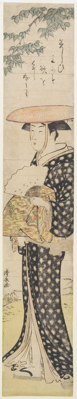 (Eine Frau mit Hut geht unter einem Baum), 1782 von Torii Kiyonaga