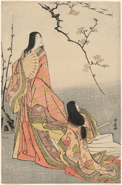Ise beobachtet eine Schar Gänse, aus einer unbetitelten Serie von Hofdamen von Torii Kiyonaga