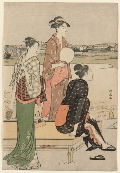 Sommerschimmer am Ufer des Sumida-Flusses von Torii Kiyonaga