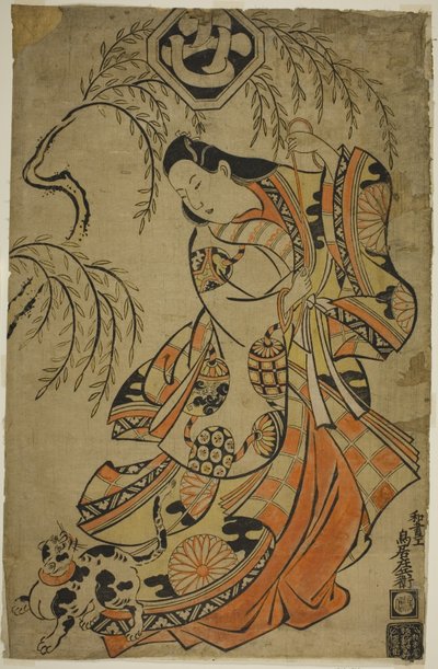 Der Schauspieler Uemura Kichisaburo als die dritte Prinzessin im Stück Wakoku Gosuiden, aufgeführt im Morita-Theater im dritten Monat, 1700 von Torii Kiyonobu I