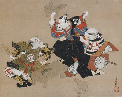 Die Schauspieler Ichikawa Danjuro II als Soga no Goro und Ogawa Zengoro als Kudo Suketsune, ca. 1715 von Torii Kiyonobu I