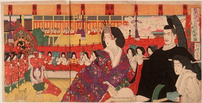 Eine Bugaku-Aufführung im Kaiserpalast während des Puppenfestivals von Tsukioka Yoshitoshi