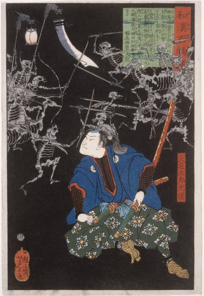 Ōya Tarō Mitsukune beim Betrachten von Skeletten von Tsukioka Yoshitoshi