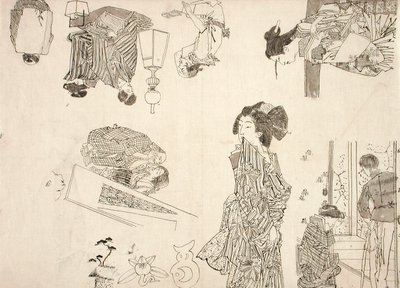Vorzeichnungen für Illustrationen zu Melodramen von Tsukioka Yoshitoshi