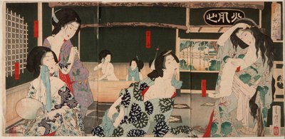Sommer: Badende Frauen im Daishōrō von Tsukioka Yoshitoshi