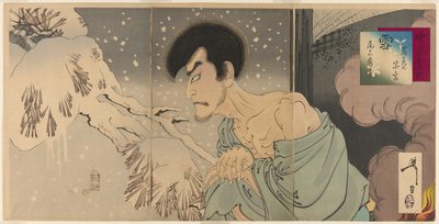 Der Schauspieler Onoe Kikugoro V als Priester Sogen (Yuki: Iwakura Sogen Onoe Baiko), aus der Serie "Schnee, Mond und Blumen (Setsugekka no uchi)" von Tsukioka Yoshitoshi
