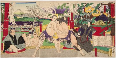 Sumo-Kampf der Ringer Koyonagi Tsunekichi und Arauma Daigoro von Tsukioka Yoshitoshi