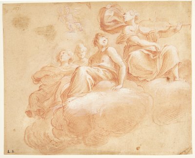 Figuren, die auf Wolken sitzen. Skizze zu einer Allegorie (?) von Ubekendt Ubekendt