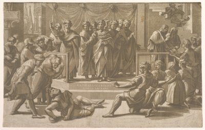 Der Tod des Ananias, umgeben von Aposteln, 1518 von Ugo da Carpi