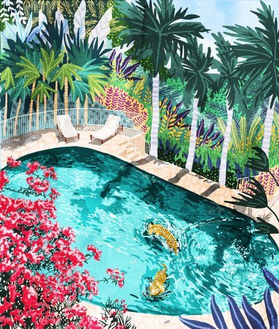 Tiger im Tropischen Pool von Uma Gokhale