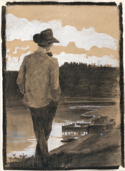 Junger Mann am Flussufer (recto); Studie einer wagnerianischen Szene (verso) von Umberto Boccioni