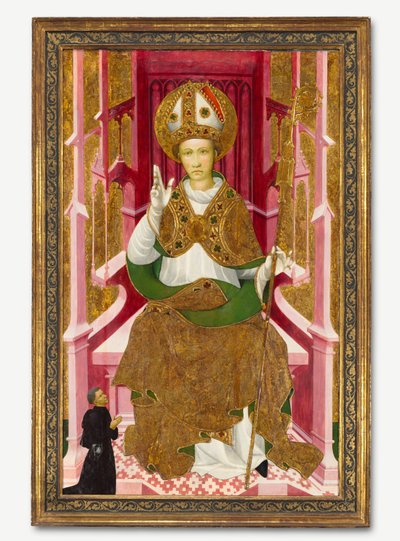 Ein Bischofheiliger mit einem Spender, Heiliger Ludwig von Toulouse, frühe 1400er von Unbekannt