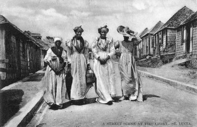 Eine Straßenszene in Vieuxfort, St. Lucia, frühes 20. Jahrhundert von Unbekannt