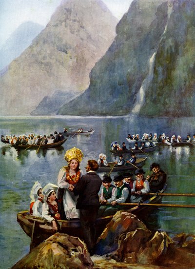 Eine Hochzeitsprozession auf Booten, Norwegen von Unbekannt