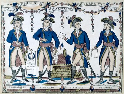 Allegorien von Bonaparte, Augereau, Massina, Berphier, Frankreich, 1789 von Unbekannt
