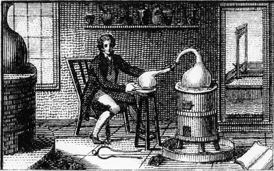 Antoine Laurent Lavoisier, französischer Chemiker des 18. Jahrhunderts, in seinem Labor, 1814 von Unbekannt