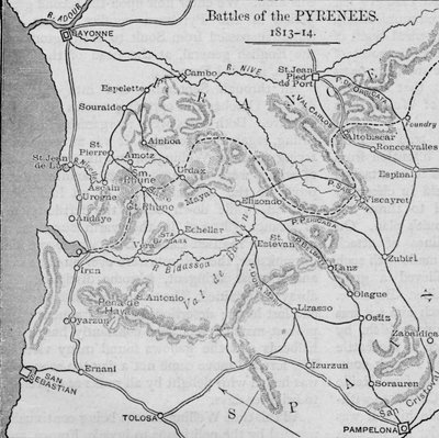 Schlachten der Pyrenäen: Skizzenkarte, 1902 von Unbekannt