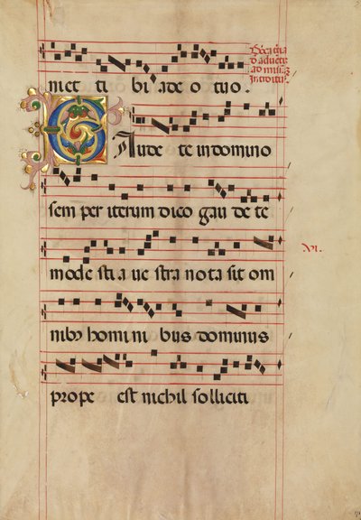 Bifolium mit blattförmiger Initiale C, aus einem Graduale, Italienisch, zweite Hälfte des 15. Jahrhunderts von Unbekannt