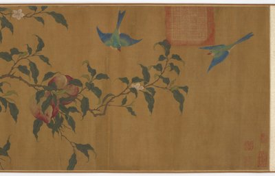 Vögel unter Pfirsichzweigen, Qing-Dynastie, 18. Jahrhundert von Unbekannt
